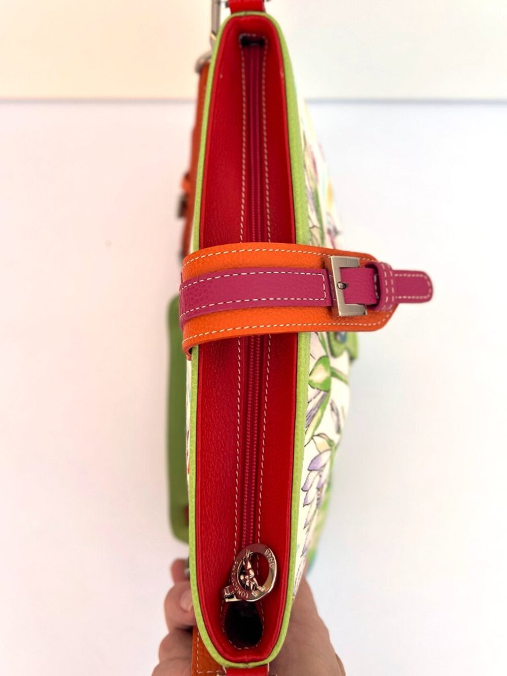 LONGCHAMP Y2K Floral Canvas Baguette Shoulder Bag Colorful Leather Trim - Picture 5 of 8
